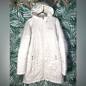 Columbia Omni Heat Long White Hooded Zip Jacket Women’s XL